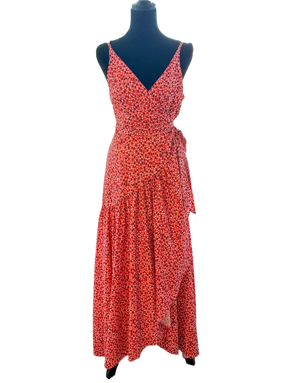 Hutch Red Polka Dot Wrap Midi Dress High Low Hem Sleeveless Size Medium
